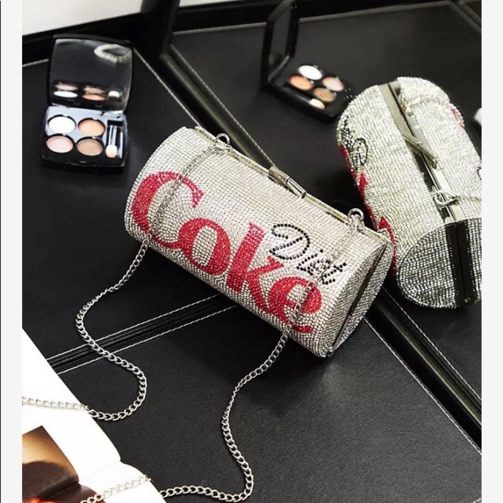 Rhinestone Coke Clutch Purse with silver chain